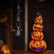 Hand-Carved Light-Up Stacked Pumpkins – 9.5" Resin Halloween Decoration with Colorful LED Glow