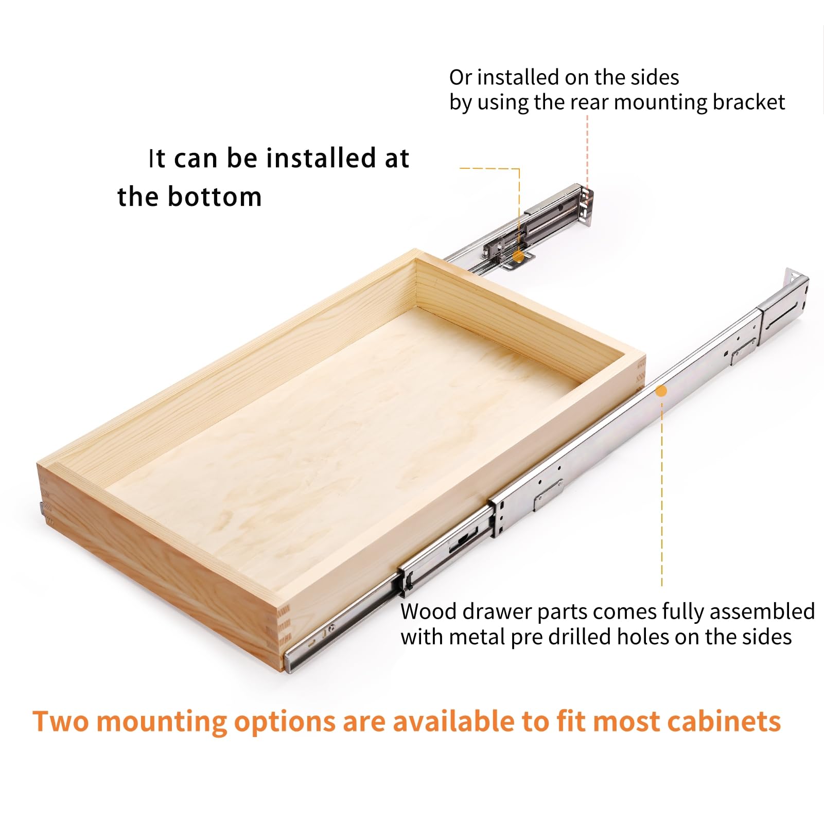 Mulush Mid-Width Pull-Out Wooden Cabinet Drawer with Soft-Close Slides – Smooth Access Storage Organizer