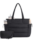 LOVEVOOK Puffer Tote Bag for Women – Ultralight Quilted Work & Travel Tote with Giant Tumbler Holder, Zipper & Laptop Compartment (Black)