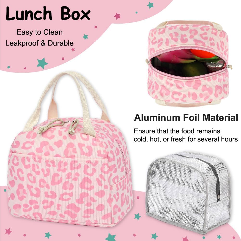 Pink Leopard Corduroy 3-Piece School Backpack Set