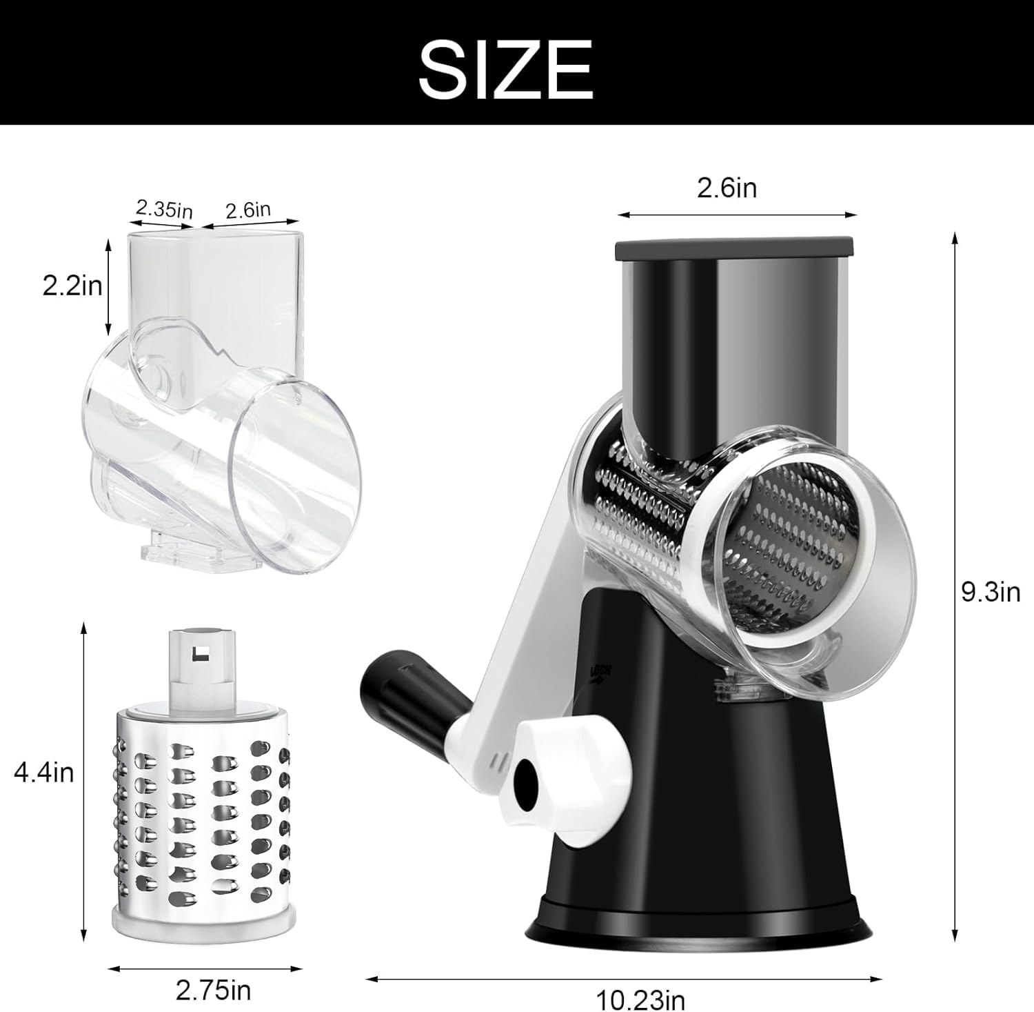 Manual Rotary Cheese Grater with 3 Stainless Steel Blades – Suction Base Food Shredder