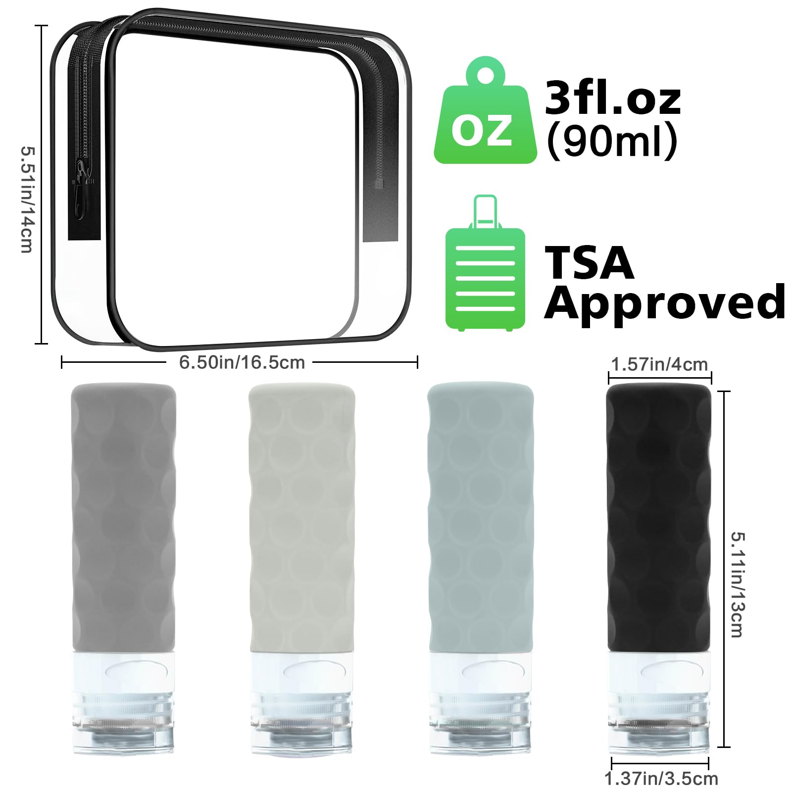 Silevoler TSA Approved Travel Bottles Set – Leakproof 3oz Silicone Toiletry Containers with Clear Travel Bag