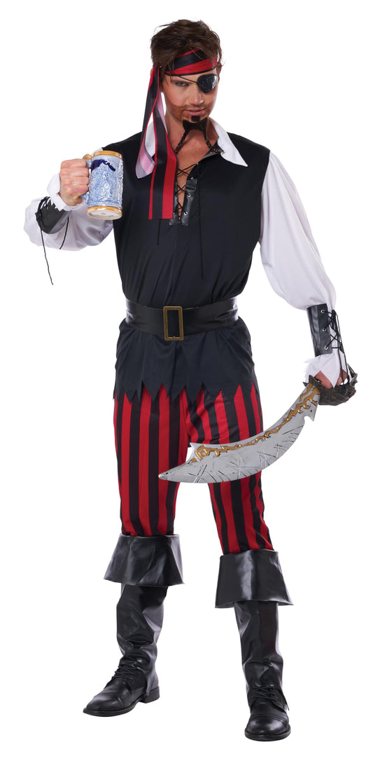 Cutthroat Pirate Costume for Adults – Black, Red & White 6-Piece Halloween Outfit Set