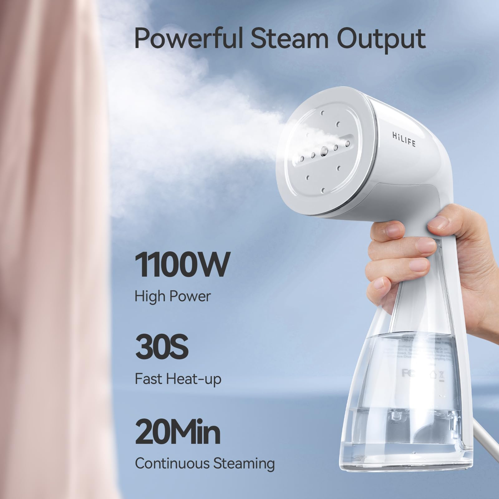 Portable Handheld Garment Steamer 1100W with Large 300ml Tank and 360° Leak-Proof Wrinkle Remover