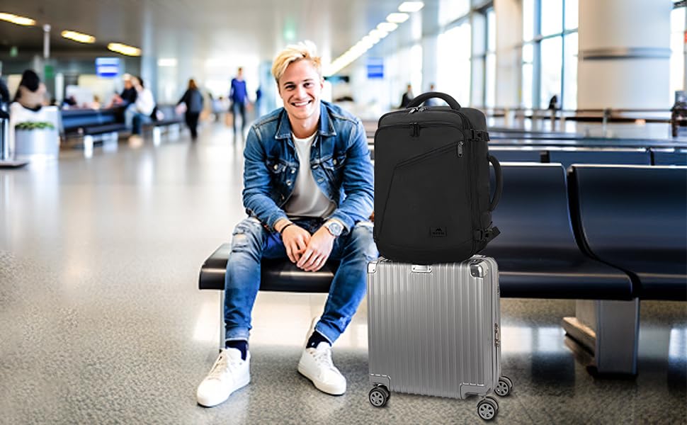 MATEIN 27L Expandable Carry-On Travel Backpack – Lightweight Convertible Business & Outdoor Daypack (Black)