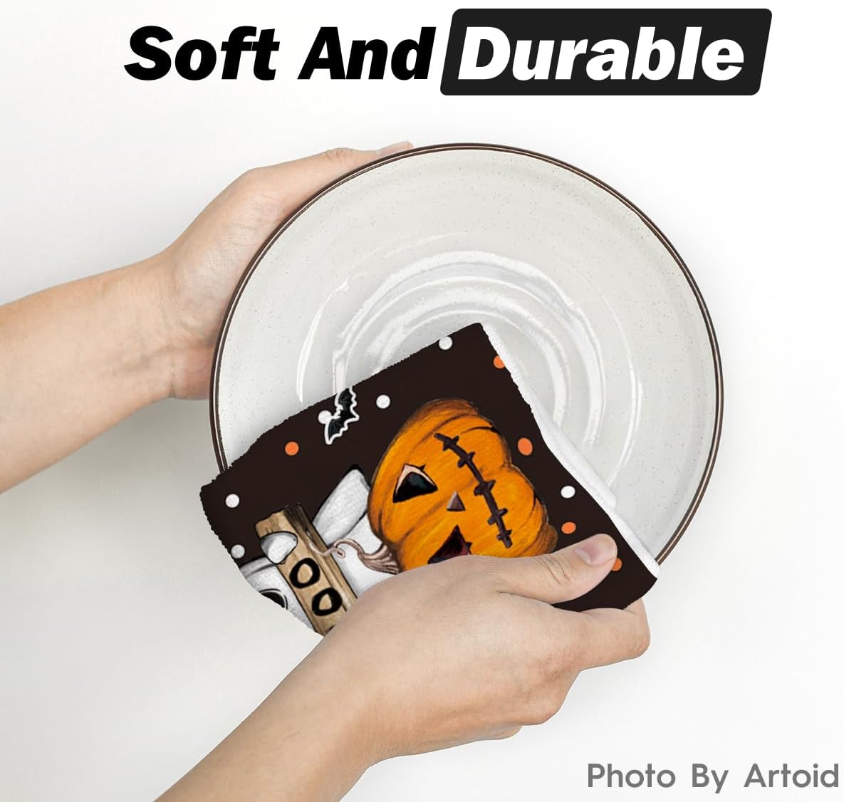 Artoid Mode Halloween Dish Towels – 2-Pack Black Kitchen Tea Towels, Soft & Absorbent Seasonal Decor (18x26 in)