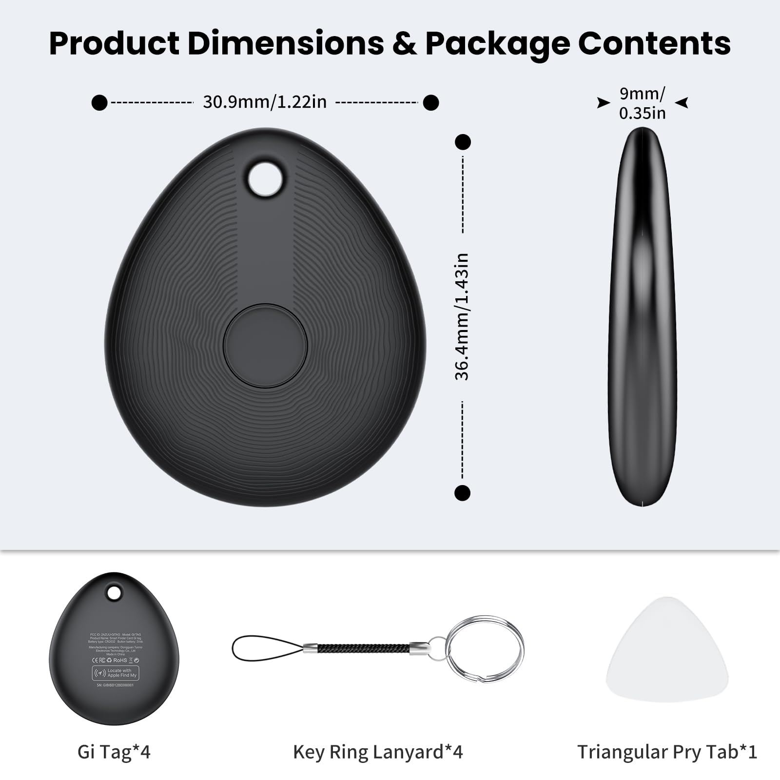 MFi Certified Apple Find My Bluetooth Tracker Tag 4 Pack, Ultra-Light Smart Item Locator with 90dB Alert and 1-Year Battery