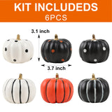 Hand-Painted Black & White Halloween Pumpkins Set – 6 Foam Decorative Pumpkins with Dots & Stripes