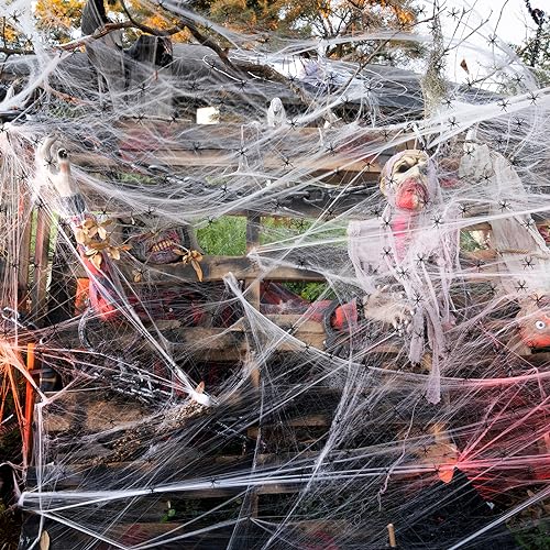 1400 Sqft Halloween Spider Web – Ultra Stretchy Polyester Cobweb for Indoor & Outdoor Decorations