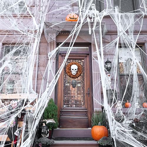 1400 Sqft Halloween Spider Web – Ultra Stretchy Polyester Cobweb for Indoor & Outdoor Decorations