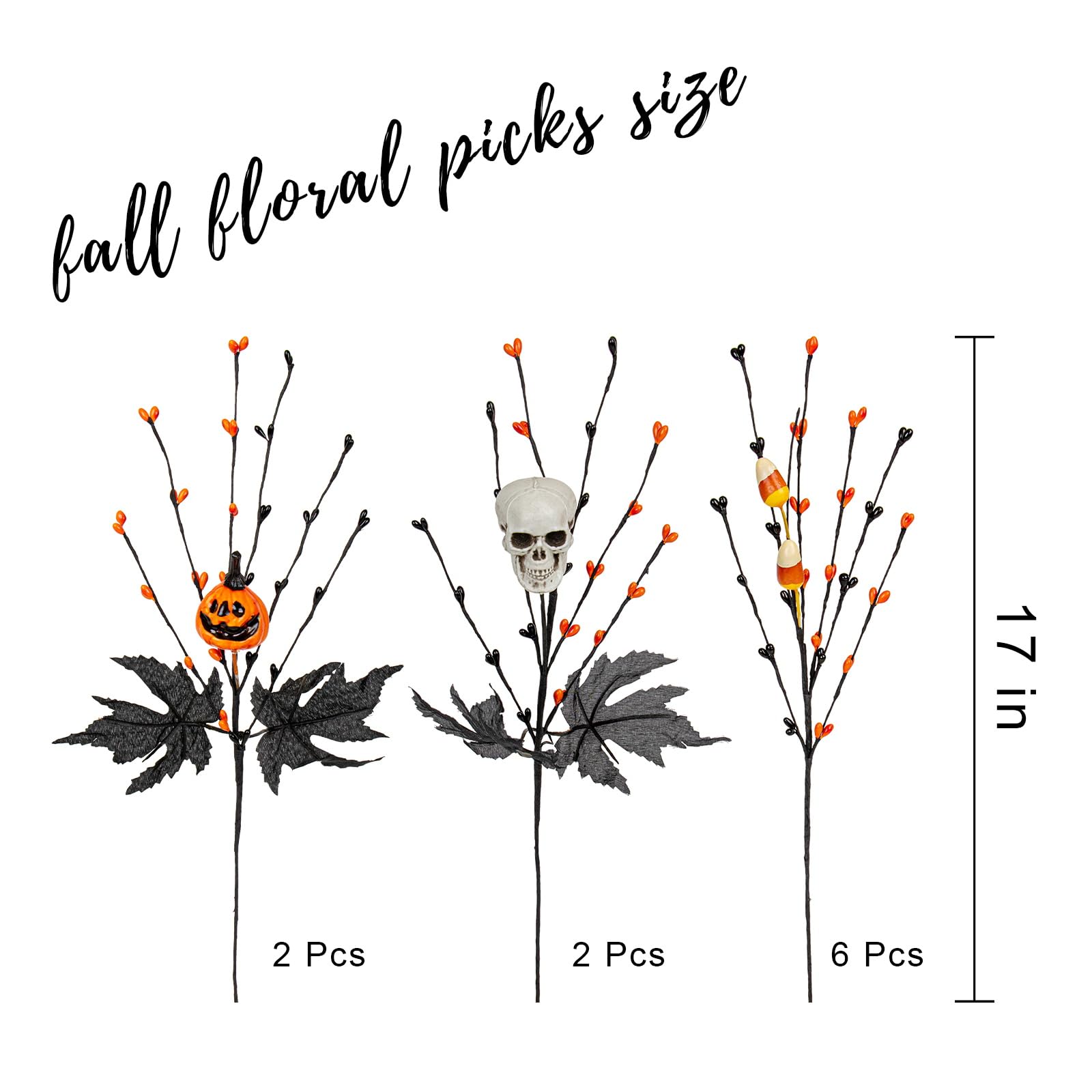 Halloween Black Maple & Candy Stem Branch Set – 10 Pack (17-Inch Spooky Mix)