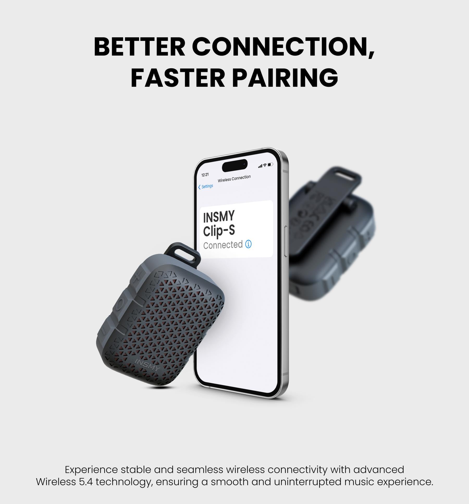 INSMY Mini Bluetooth Speaker – Waterproof Clip-On Portable Speaker with Carabiner