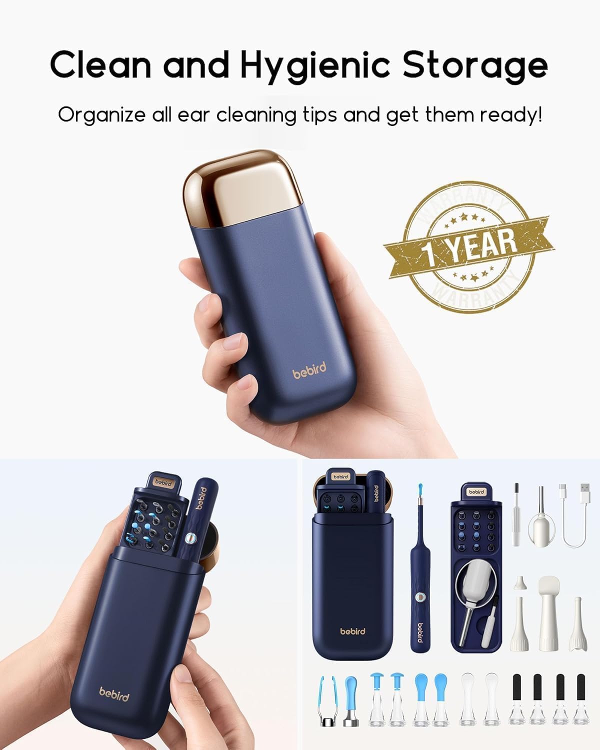 Bebird Smart Visual Ear Cleaner with HD Camera & Precision Tweezers – Wireless Ear Wax Removal Kit with LED Otoscope & Silicone Safety Tips (Blue)