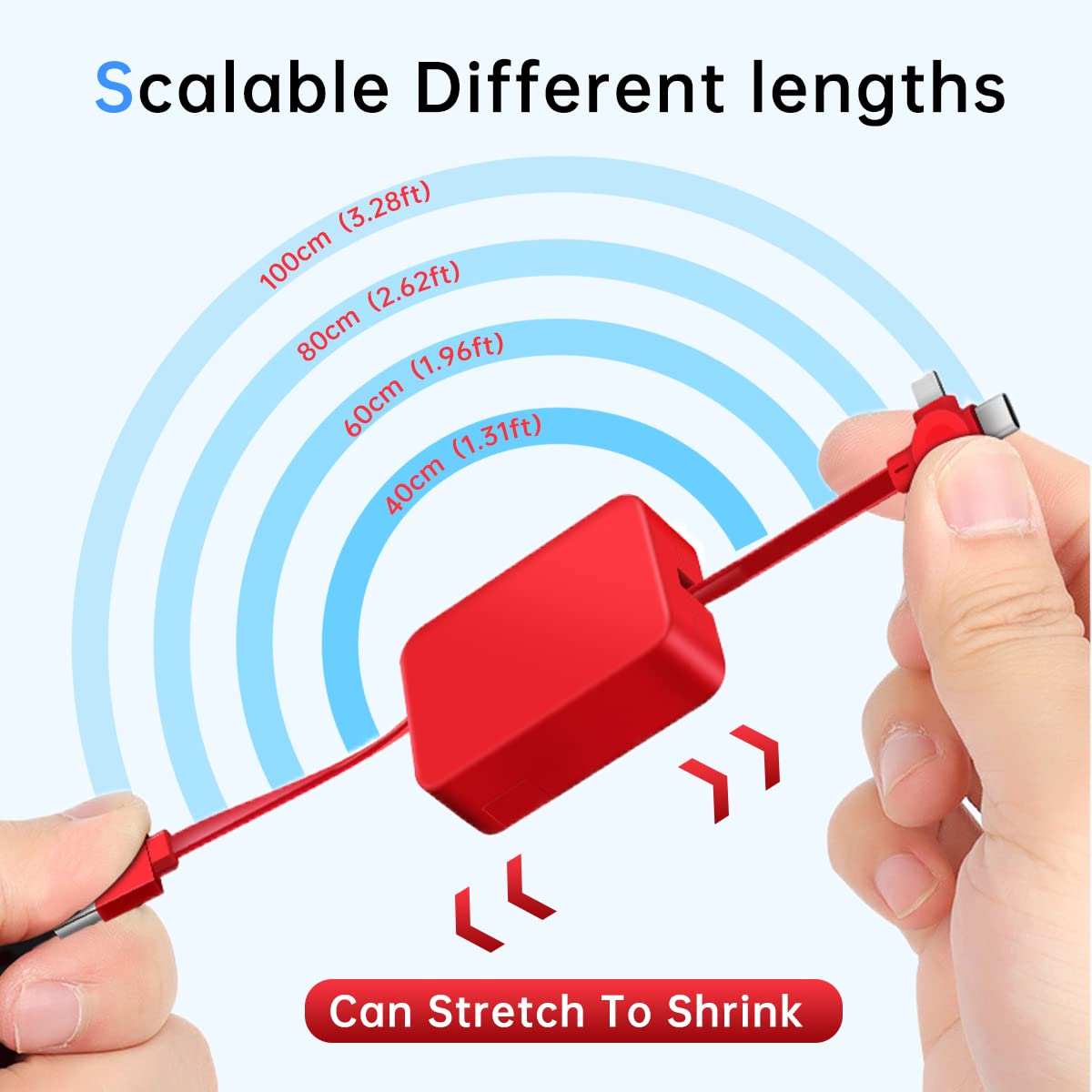 4 Pack 3-in-1 Retractable Charging Cable 3A Fast Charge & Data Sync Multi Connector USB Cable with Phone Stand Function – Red Blue Green Black