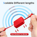 4 Pack 3-in-1 Retractable Charging Cable 3A Fast Charge & Data Sync Multi Connector USB Cable with Phone Stand Function – Red Blue Green Black