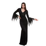 Women’s Gothic V-Neck Black Dress – Long Maxi Witch & Vampire Costume (Halloween Edition)