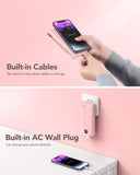 20000mAh Fast Charging Power Bank with Built-In Wall Plug & Cables – 22.5W QC Portable Charger (Pink)