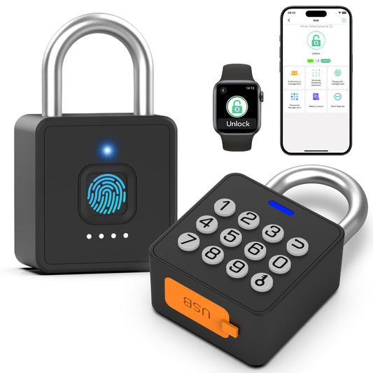 Smart Fingerprint & Keypad Padlock with App Control, USB-C Rechargeable Waterproof Locker Lock for Gym, Luggage & Storage