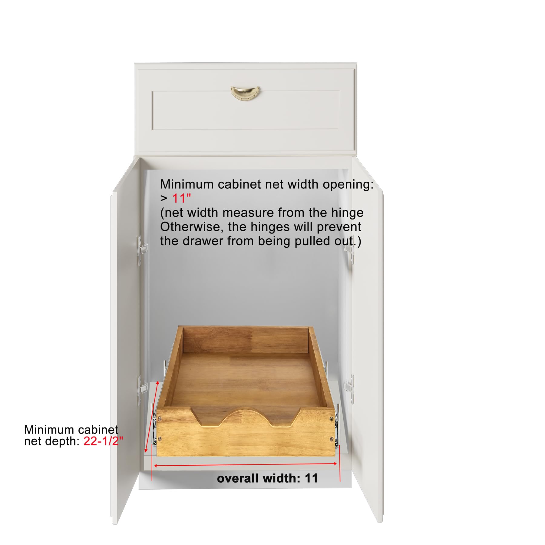 DINDON Compact Oak Wood Pull-Out Cabinet Shelf – Single-Tier Slide-Out Drawer for Narrow Kitchen Cabinets (1 Tier)