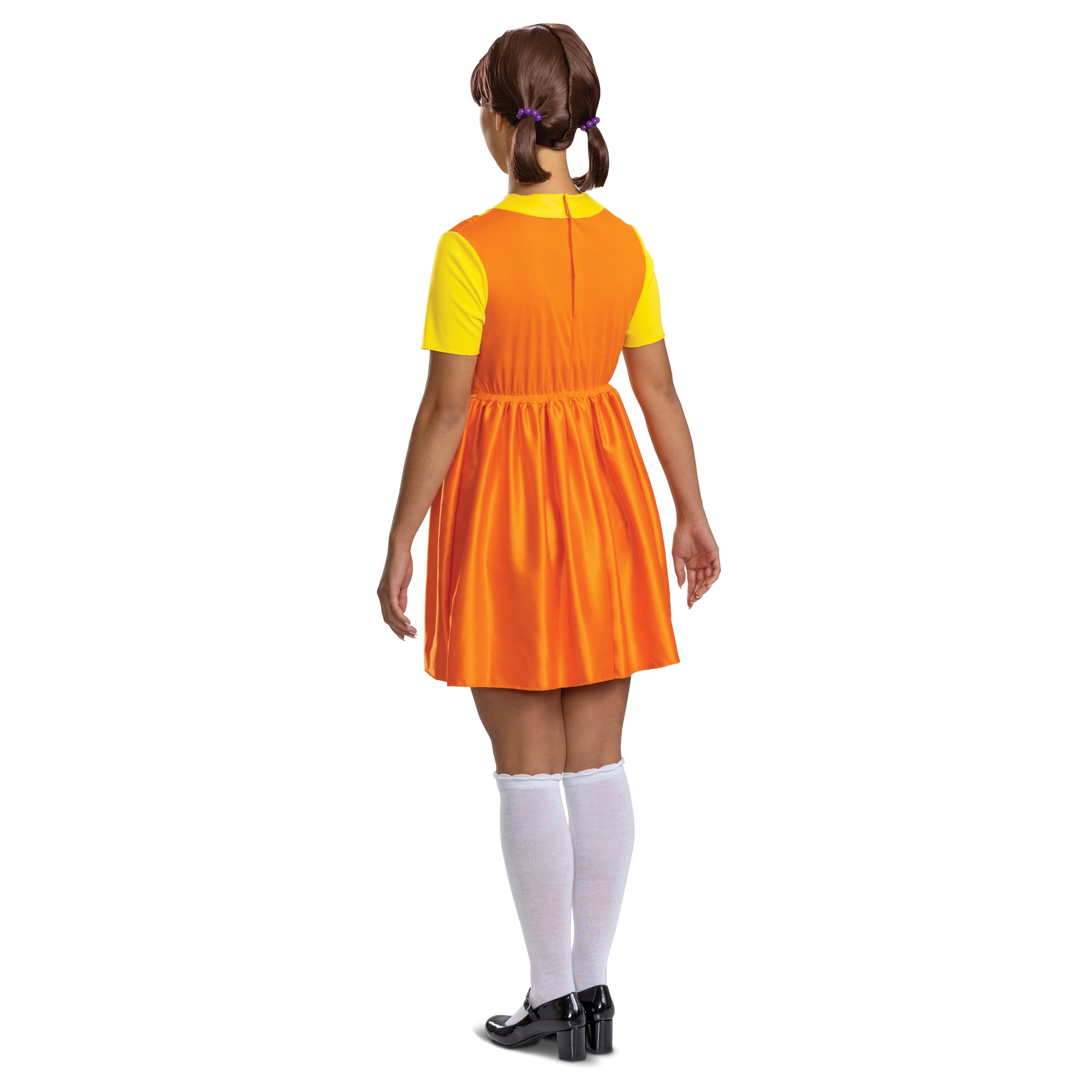 Squid Game Young-Hee Doll Costume for Adults – Official Deluxe Dress, Wig & Socks Set