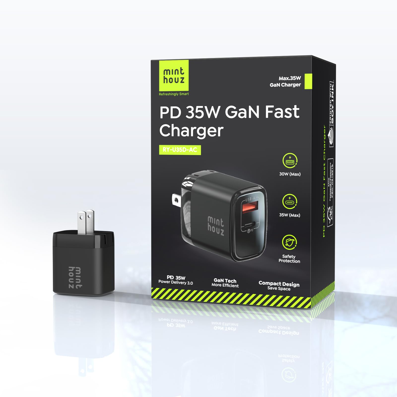35W GaN Fast Charger USB-C & USB-A Dual Port Wall Charger for iPhone, Android & Tablets