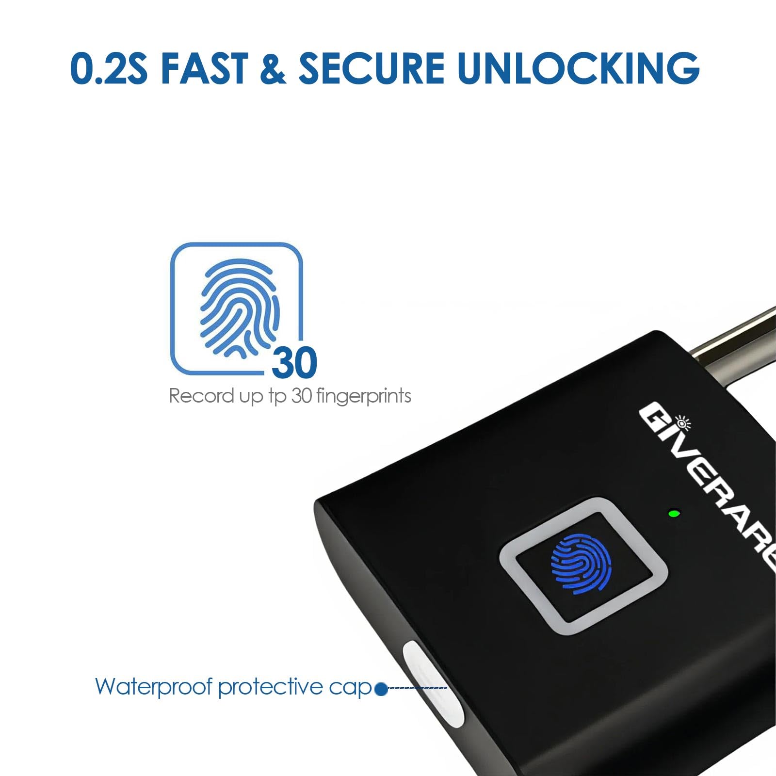 Rechargeable Fingerprint Smart Padlock, Keyless Biometric Security Lock with USB Charging for Gym, Luggage, Bike & Storage