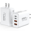 40W 4-Port USB Wall Charger – Fast Charging USB-C & USB-A Power Adapter (2 Pack)