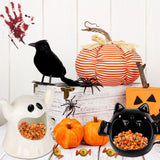 2-Piece Ceramic Halloween Candy Bowl Set – Ghost & Bat Design, White & Black Decorative Candy Dishes
