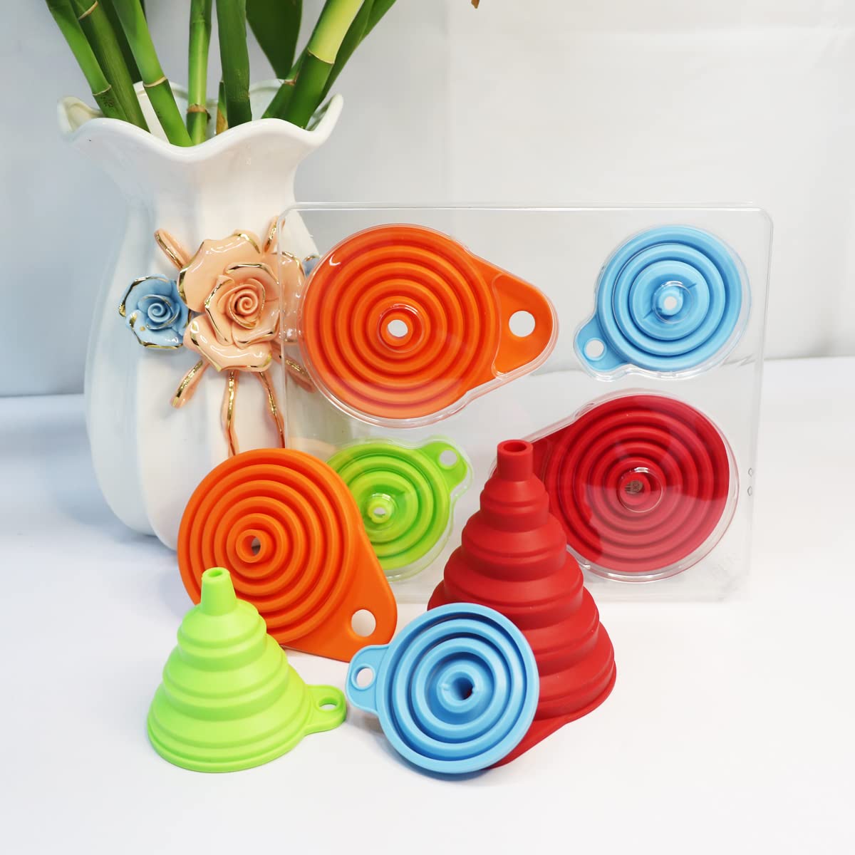 Collapsible Silicone Funnel Set – Heat Resistant Kitchen Funnels (4 pcs)