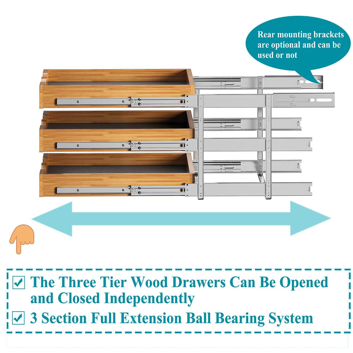 3-Tier Wooden Pull-Out Cabinet Drawer – Vertical Slide-Out Storage System for Kitchen, Pantry & Bathroom