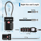 TSA Approved Cable Luggage Locks 2 Pack with Inspection Alert Indicator, 3 Digit Combination Travel Locks for Suitcases & Backpacks