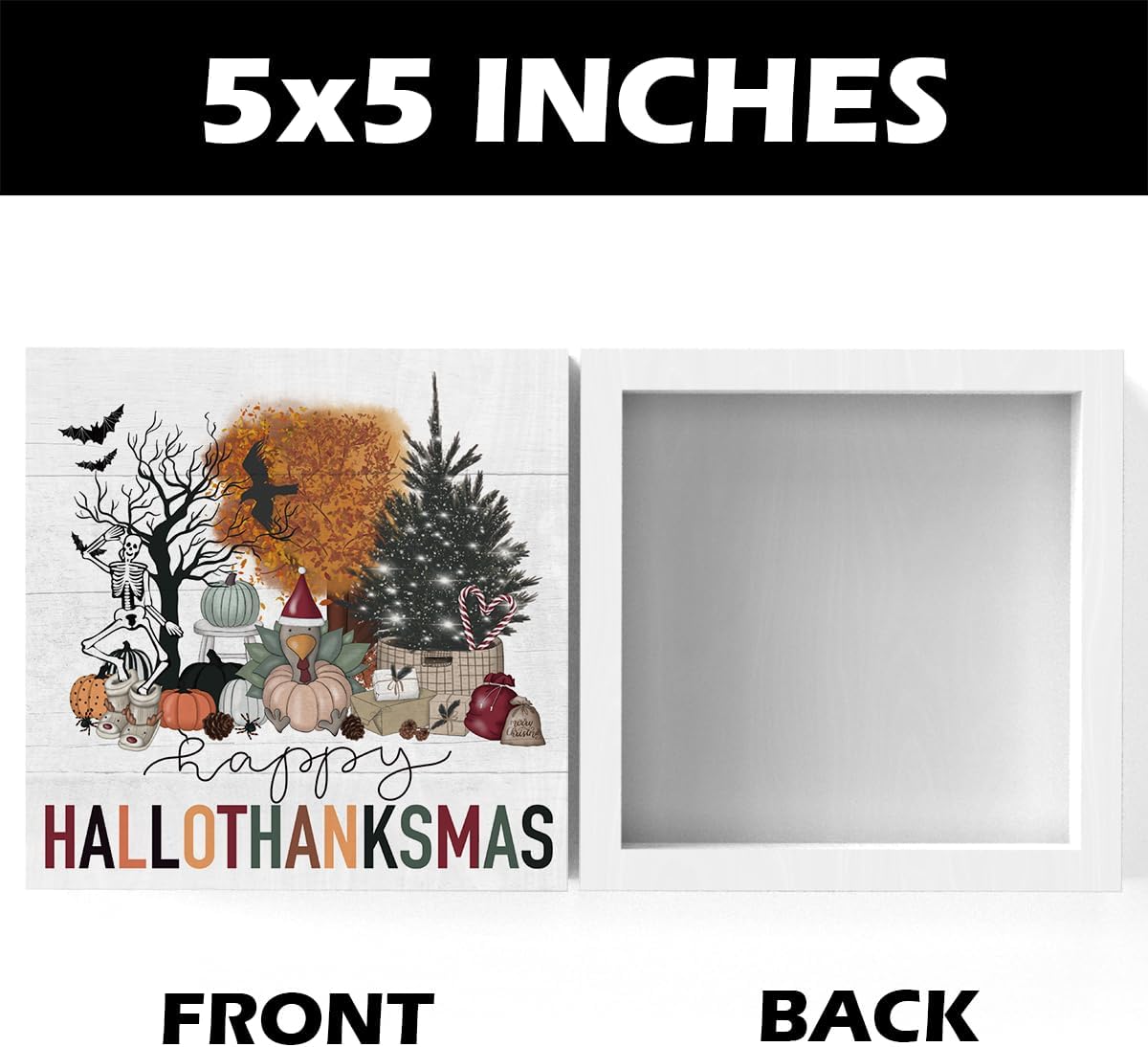 Happy Halloween Wooden Sign – Cute 5x5” Pink Boo Decor with Pumpkin, Bat & Dog Design for Home or Office