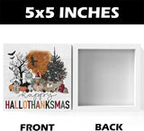 Happy Halloween Wooden Sign – Cute 5x5” Pink Boo Decor with Pumpkin, Bat & Dog Design for Home or Office