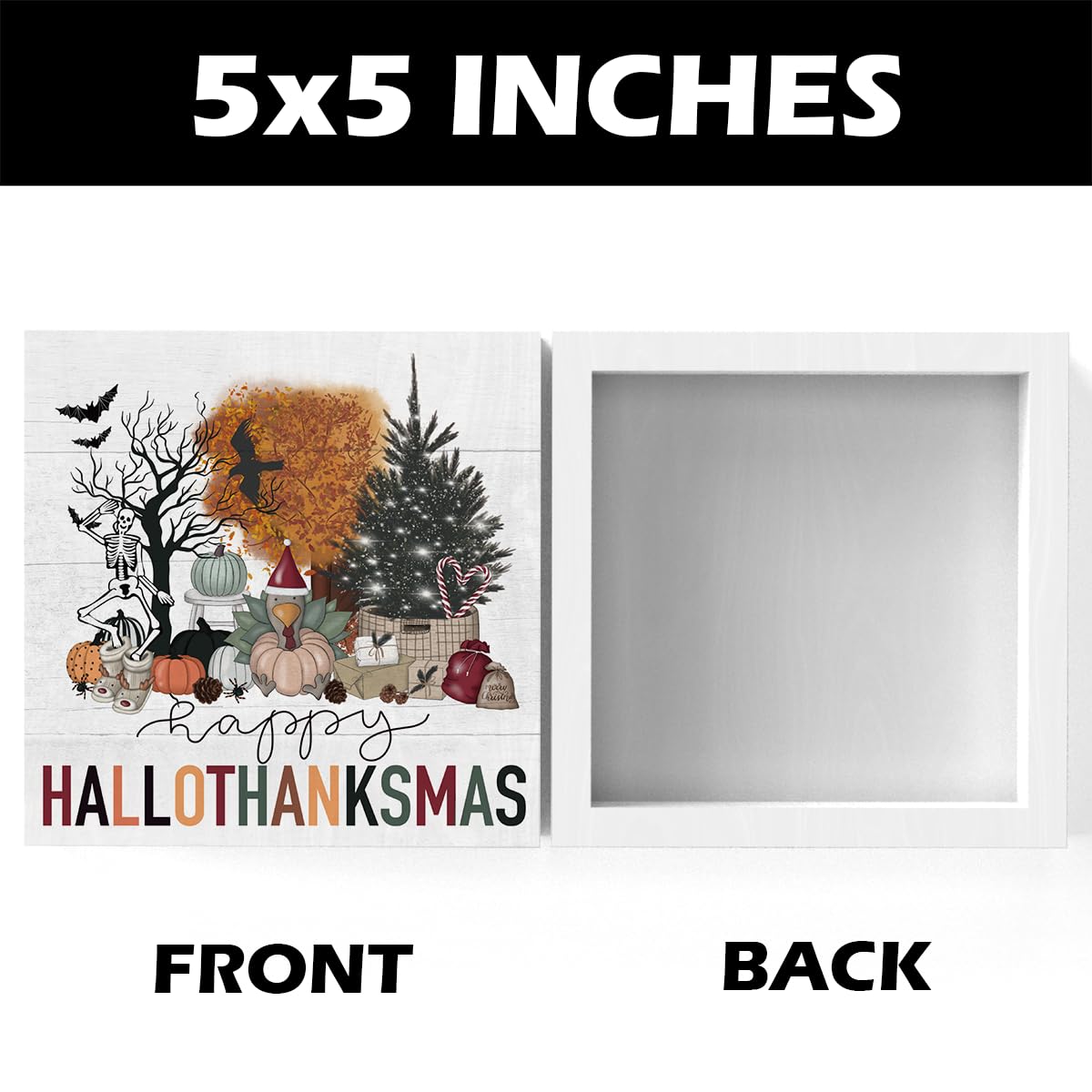 Happy Halloween Wooden Sign – Cute 5x5” Pink Boo Decor with Pumpkin, Bat & Dog Design for Home or Office