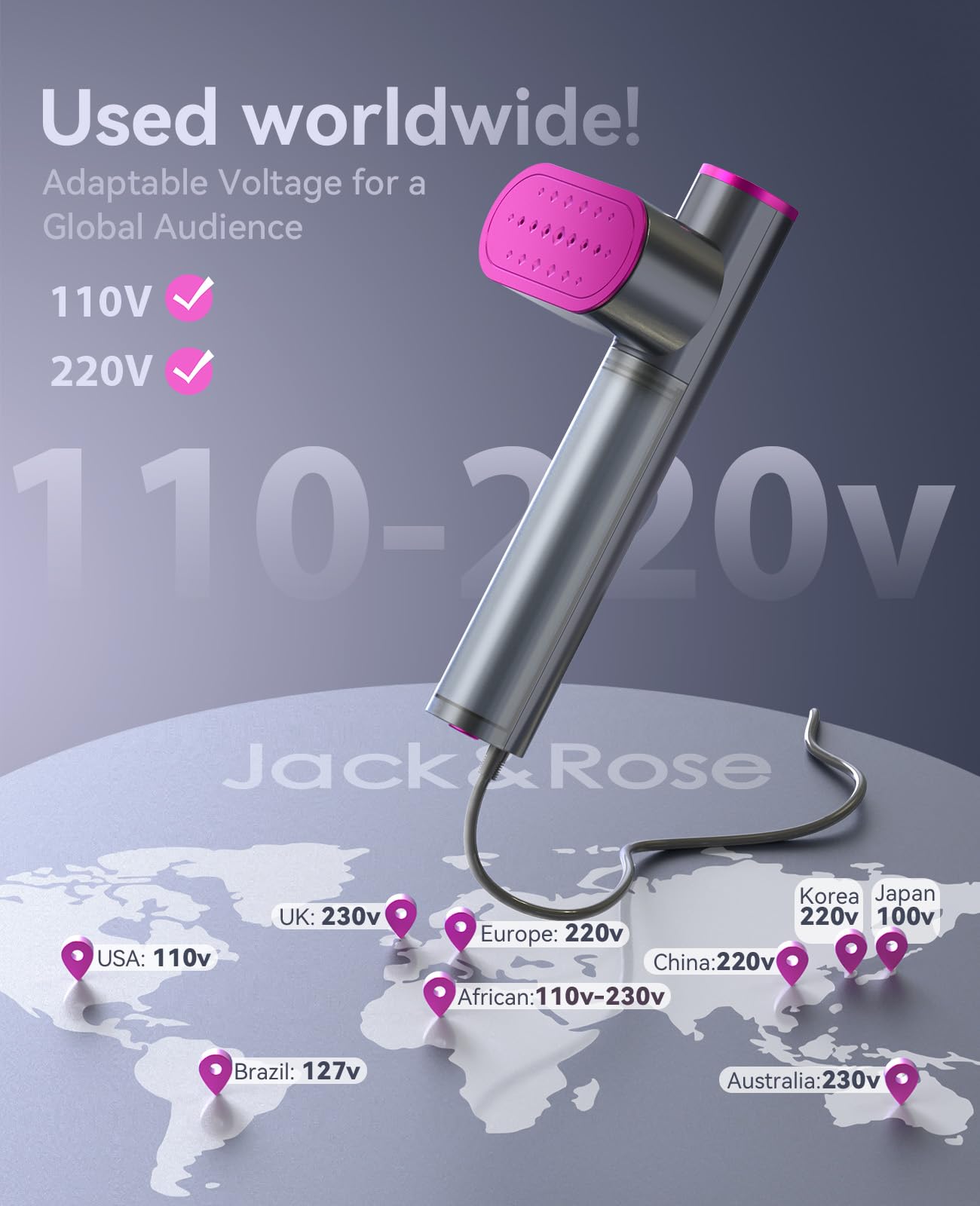 Jack & Rose K1 Dual Voltage Travel Garment Steamer Iron Portable 2-in-1 Wrinkle Remover with LED Display