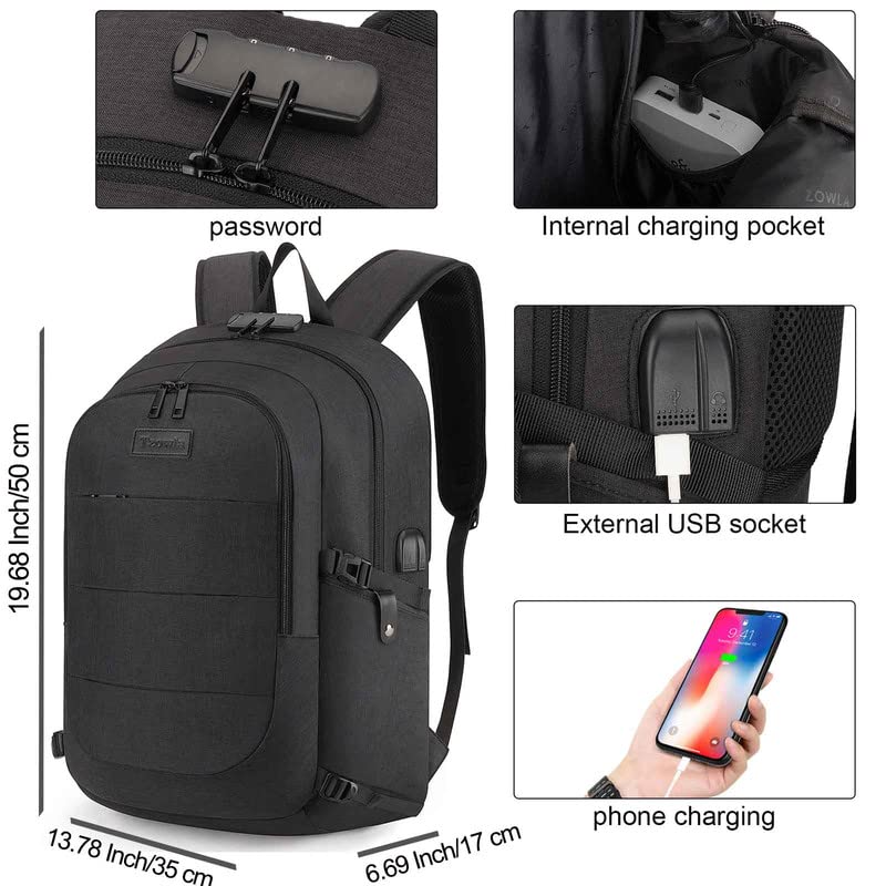 Tzowla Anti-Theft Laptop Backpack with USB Charging Port & Lock – Water-Resistant Business Travel Backpack for 15.6” Laptops (A-Black)