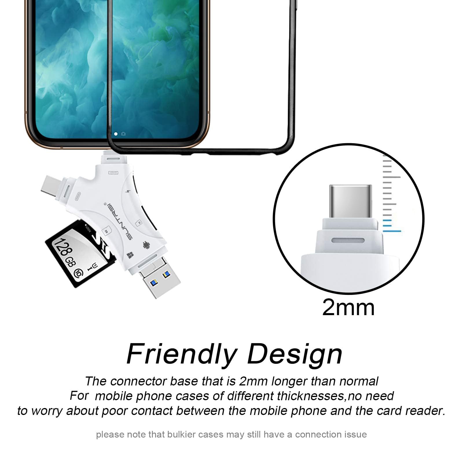 4-in-1 SD Card Reader for iPhone & USB-C Devices – Multi Memory Card Adapter with Charging Port