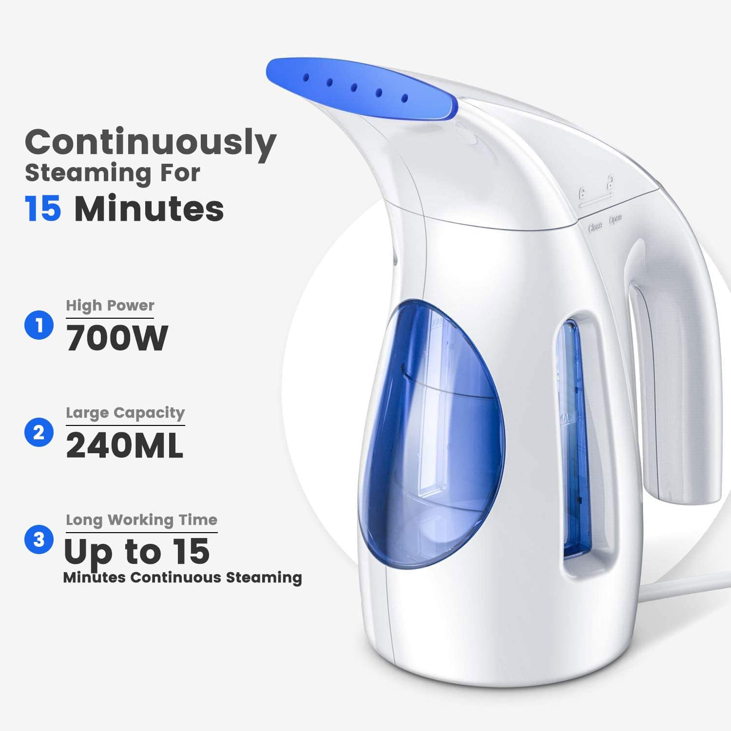 Hilife Portable Handheld Garment Steamer 700W with Extended 9ft Cord and Travel Wrinkle Remover System