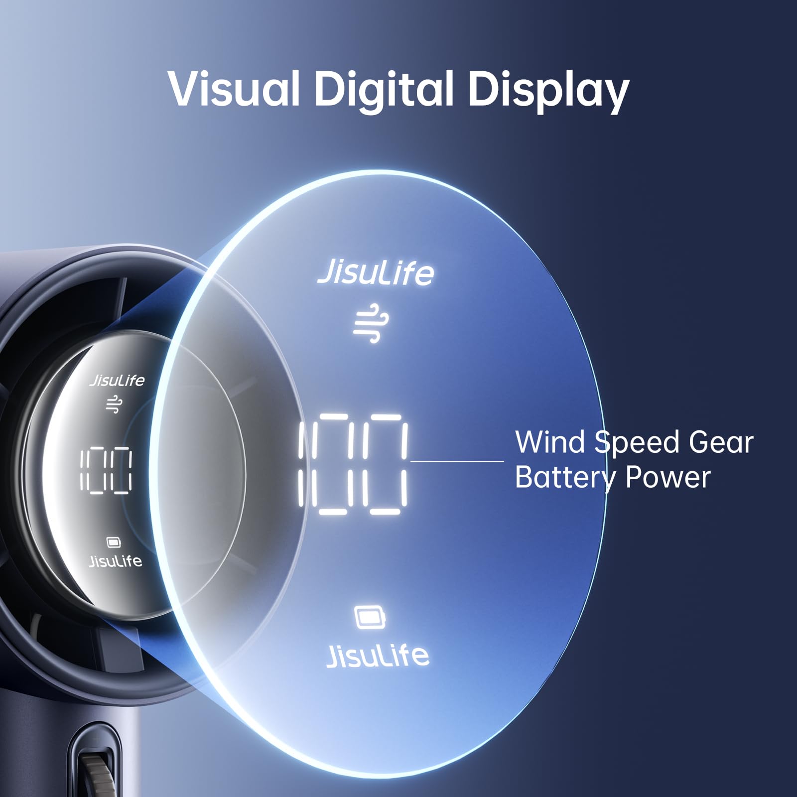 Portable Handheld Turbo Fan with Digital Display – Brushless Motor Mini USB Rechargeable Cooling Fan for Travel & Outdoor Use (Blue)