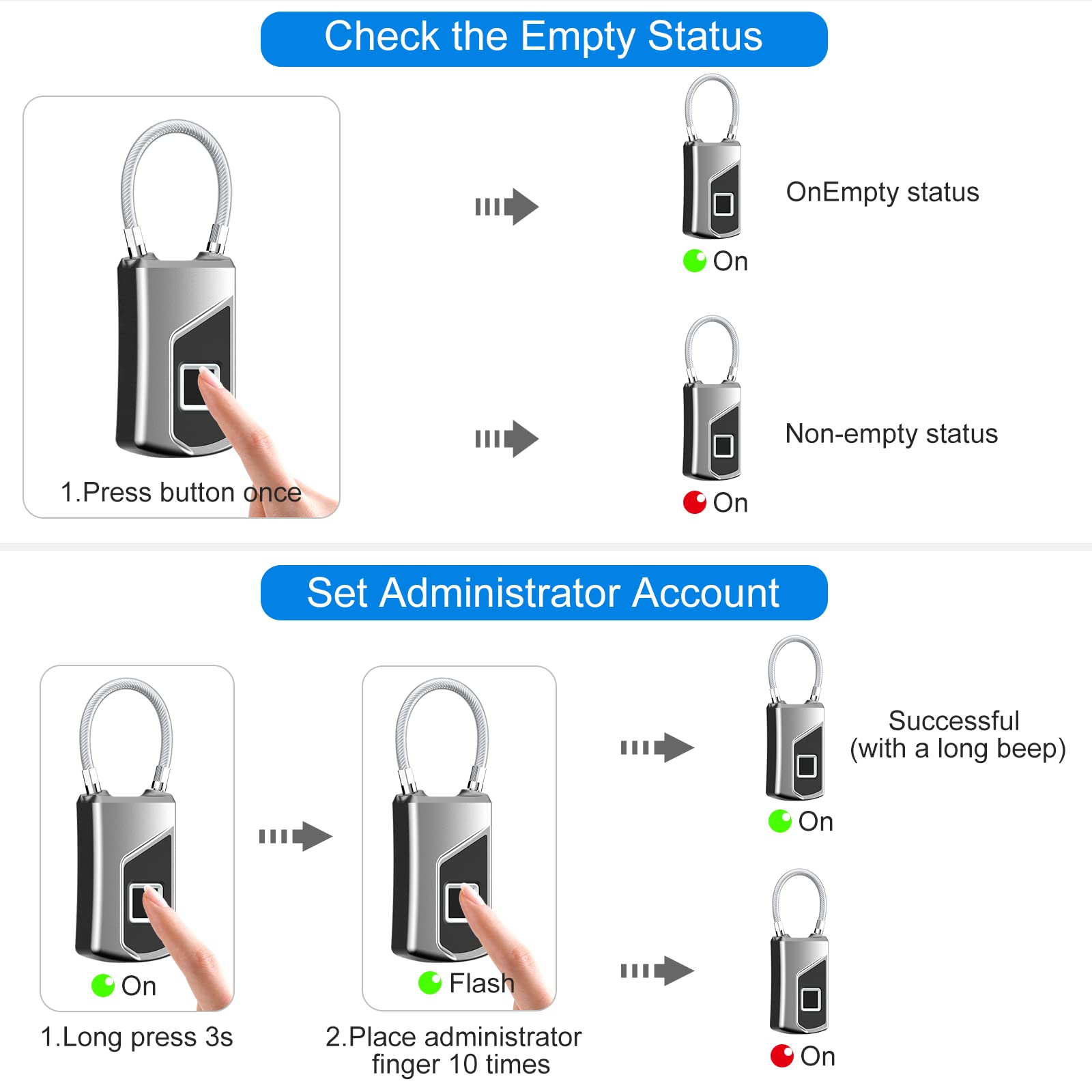 Waterproof Fingerprint Smart Padlock with Backup Key, USB Rechargeable Biometric Security Lock for Gym, Luggage & Storage