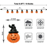 Halloween Pumpkin String Lights with Hats – 8.5Ft 10-Lantern Outdoor Jack-O’-Lantern Light Set, UL Listed Waterproof Decoration