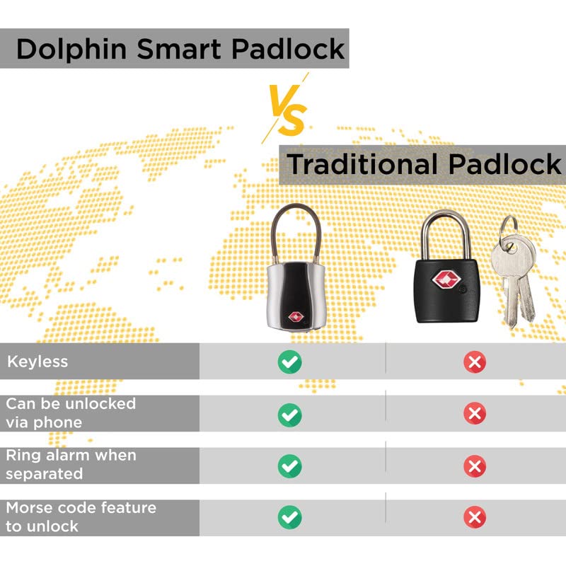 Bluetooth Smart Travel Padlock with App Control, TSA Approved Keyless Lock, Rechargeable Waterproof Luggage Security Lock Silver