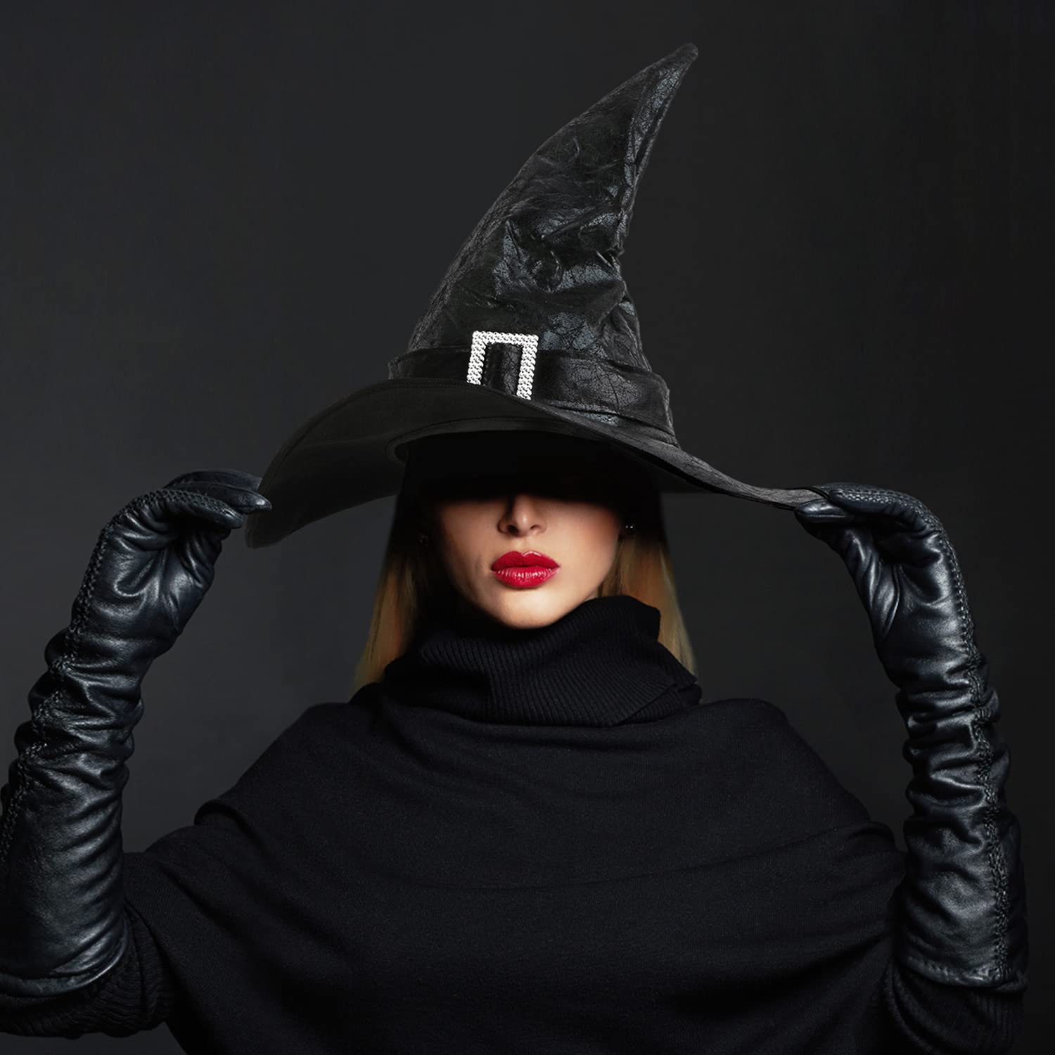 Black Witch Hat with Decorative Trim & Shapeable Wire Edge – Halloween Costume Accessory for Adults
