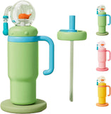 24 oz Insulated Whale Water Bottle with Two Soft Silicone Straws, Leakproof Lid and Handle