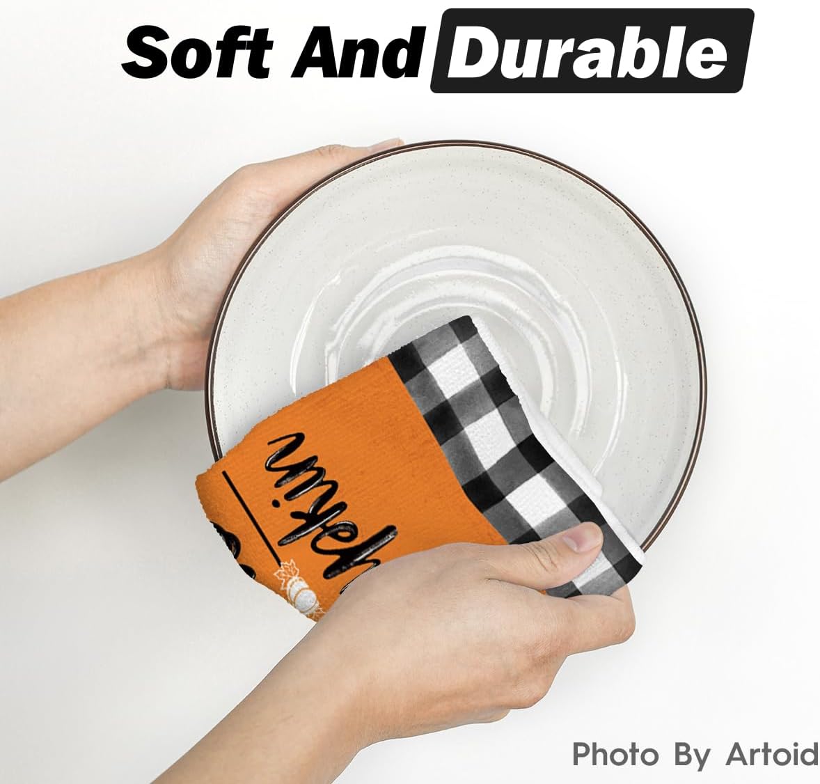 Halloween Dish Towels Set of 4 – Buffalo Plaid Kitchen Towels by Artoid Mode (18x26”)