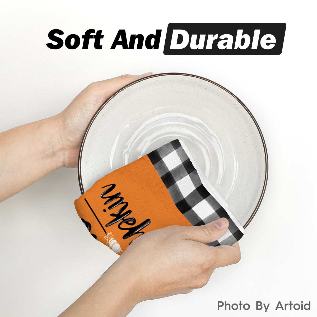 Halloween Dish Towels Set of 4 – Buffalo Plaid Kitchen Towels by Artoid Mode (18x26”)