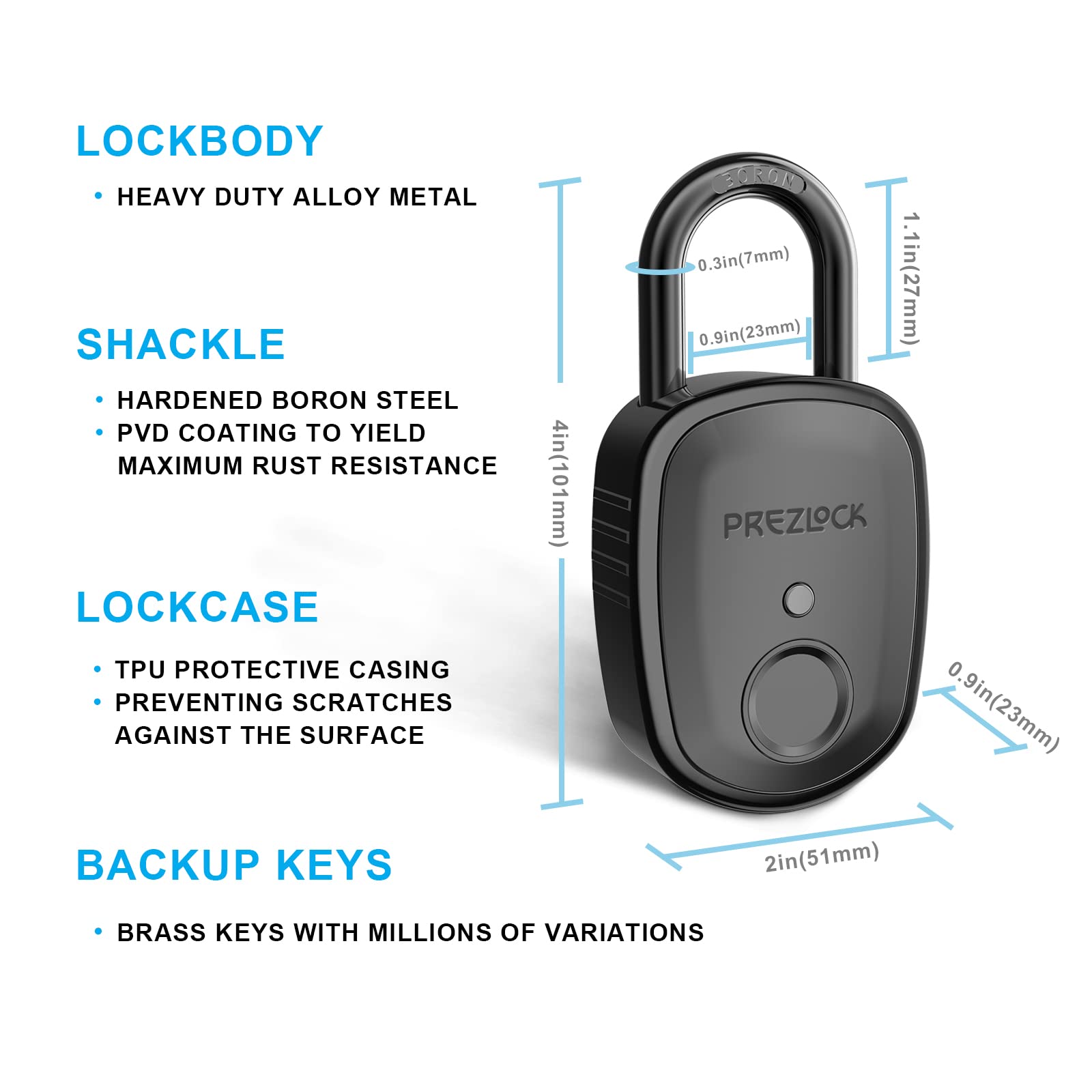 Heavy Duty Fingerprint Smart Padlock with Backup Key, Weatherproof Biometric Security Lock for Gym, Bike, Storage & Outdoor Use