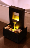 Slate Gray Tabletop Water Fountain with Amber LED – Dual Power Indoor & Patio Décor (Gray)