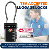 TSA Approved Cable Luggage Locks 2 Pack with Inspection Alert Indicator, 3 Digit Combination Travel Locks for Suitcases & Backpacks