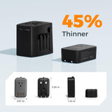 TESSAN Universal Travel Adapter PD 20W with Dual USB-C & USB Port, Ultra-Thin International Plug Converter for Europe UK USA Australia – Black Silver